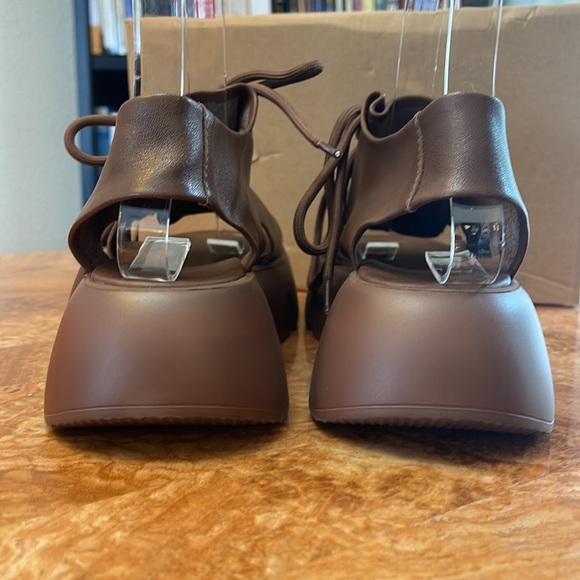 NIB    HZM | Coffee Lace-Up Super Soft Leather Platform Sandal   ZL840 - Picture 5 of 12